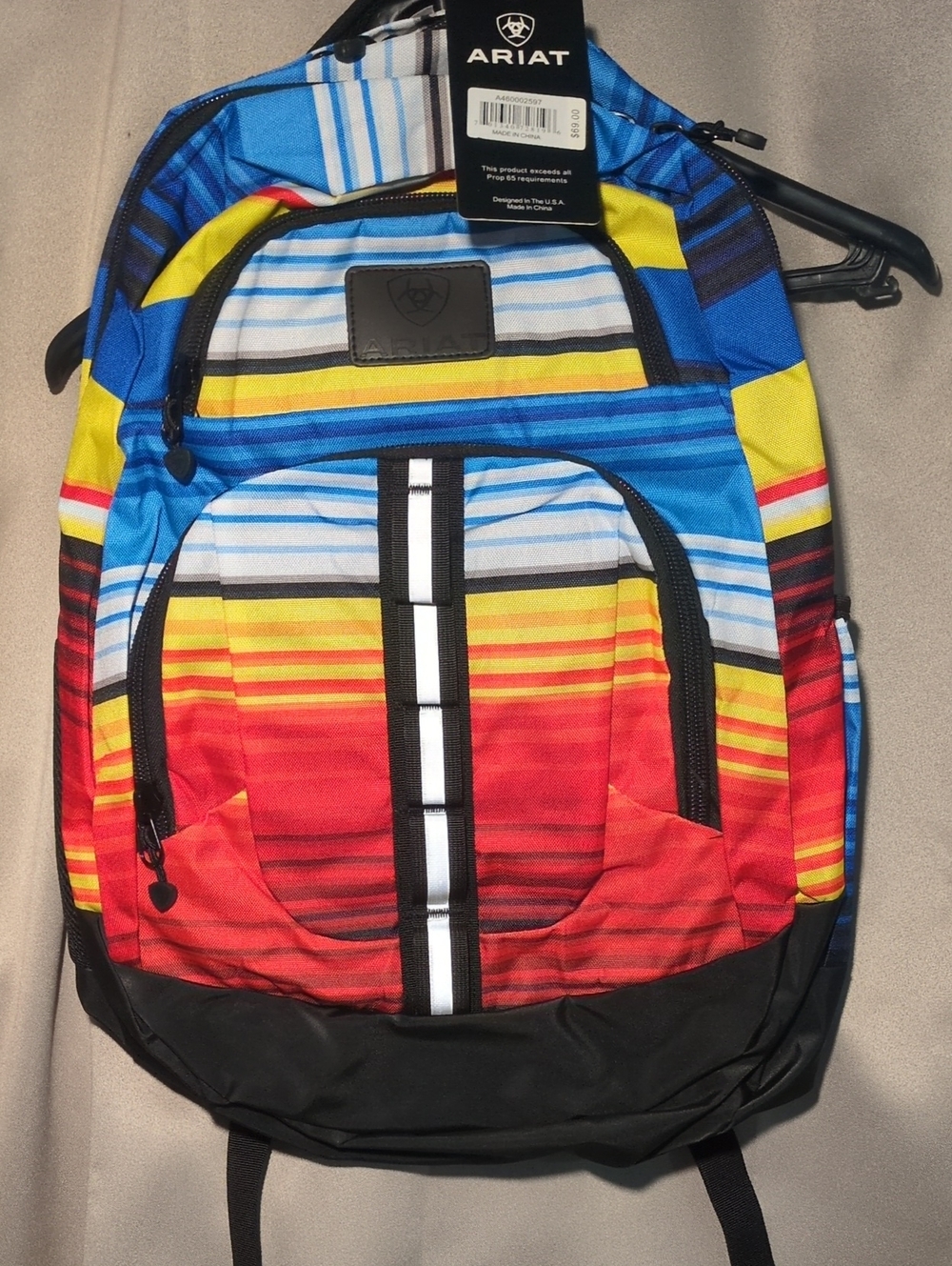 Ariat Multicolor Striped Blue Red Yellow Backpack